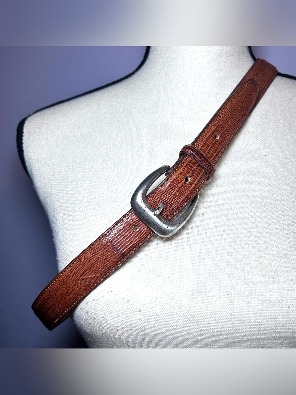 Vintage Land’s End Lizard Skin Brown Leather Belt Men’s 36